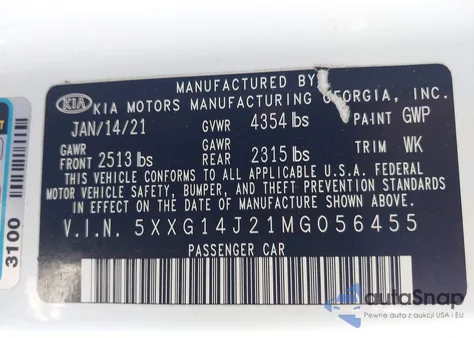 2021 Kia K5 Lxs from USA, damaged, VIN 5XXG14J21MG056455